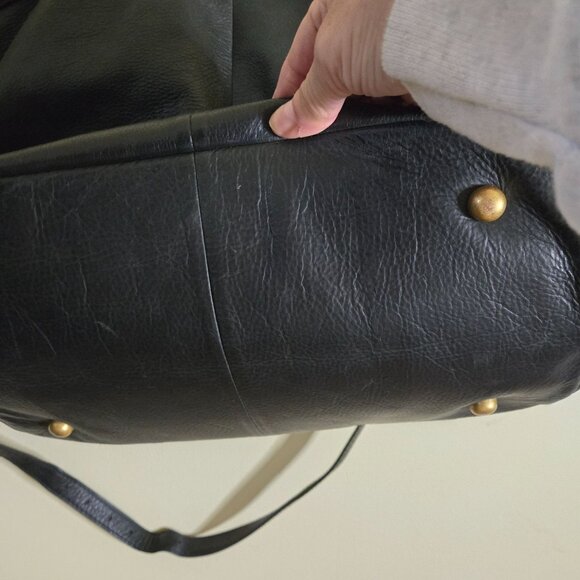 J.Crew Collection Black Leather Exhibitor Mega Tote Gold Hardware Top Handle - Picture 8 of 12